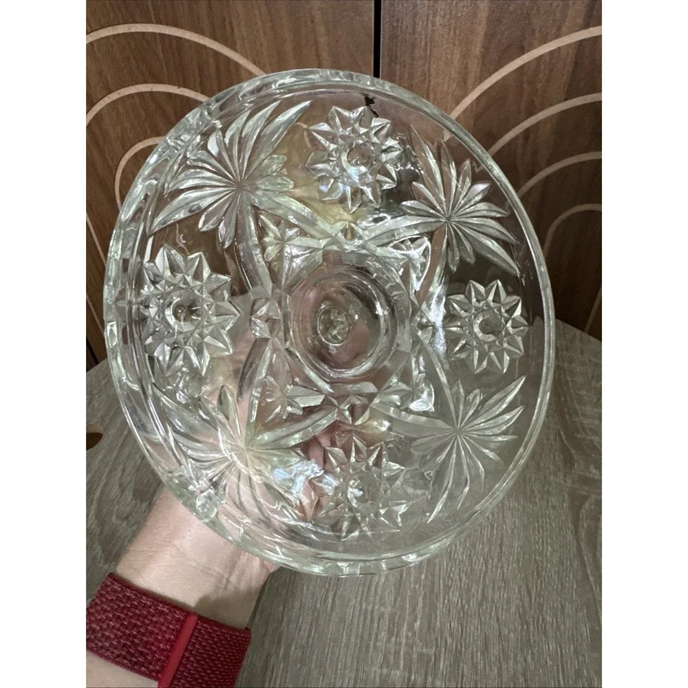 VINTAGE ANCHOR HOCKING 1960'S LIDDED GLASS CANDY DISH BOWL WITH HEAVY CUTS